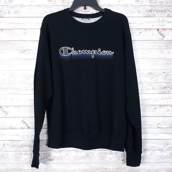 Champion Mens Sweatshirt M Logo Black Fleece 245 - Picture 1 of 5